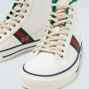 Gucci Tennis 1977 high top sneakers in white with web trim new in box men 10